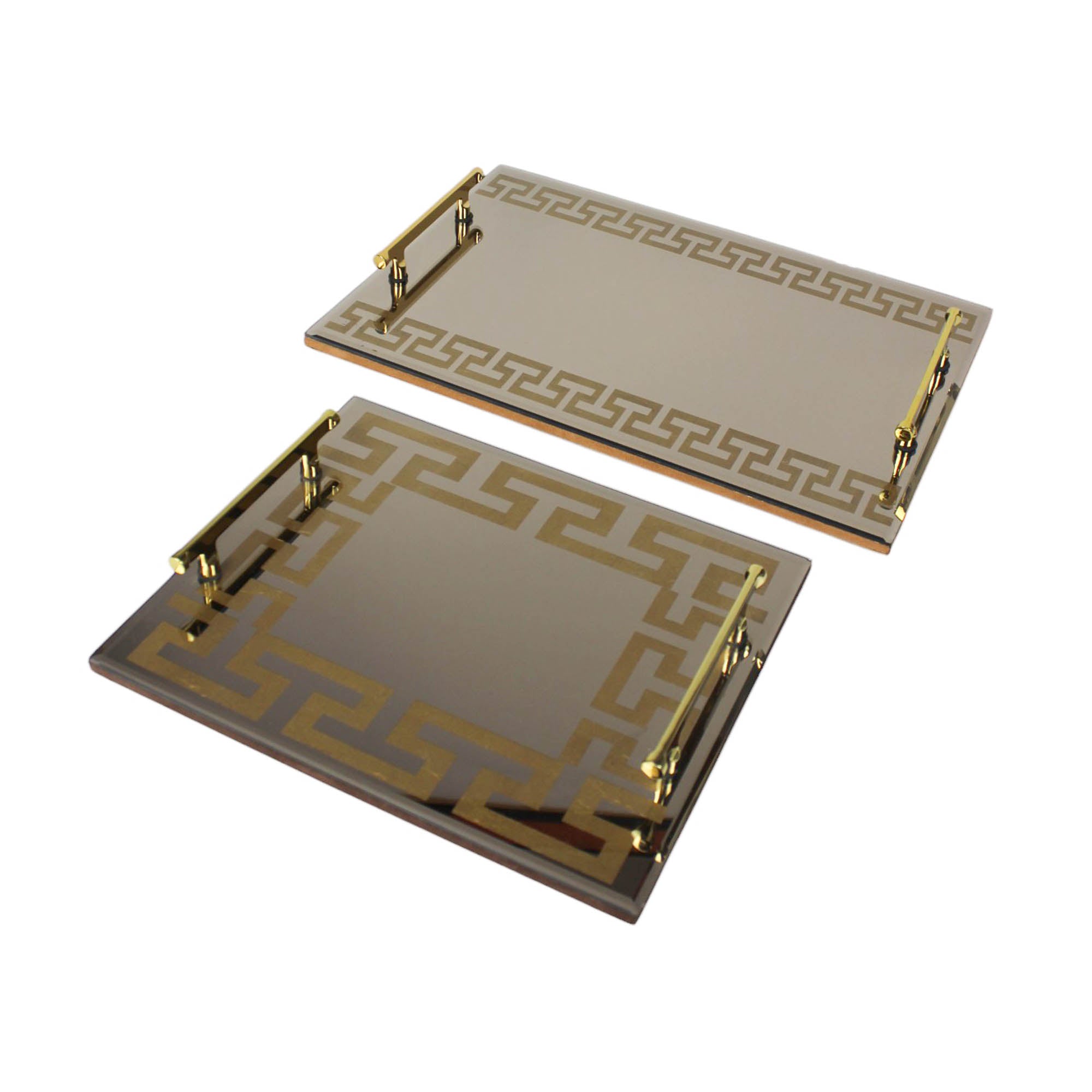 Premium Designer Brown Glass Tray Set of Two